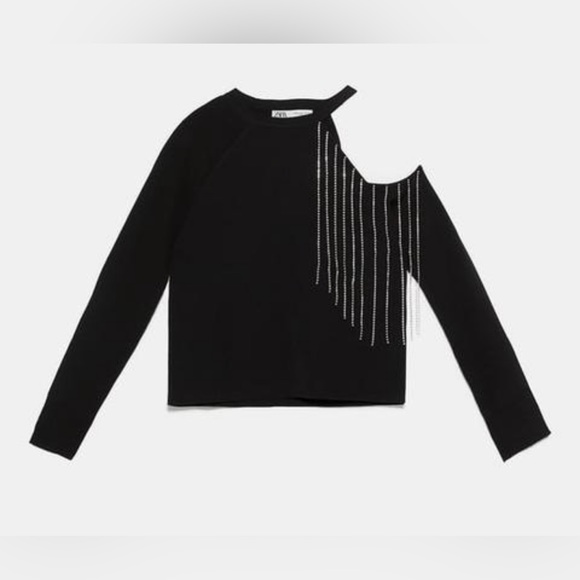 Beautiful asymmetrical zara top with sparkle fringe. - Picture 2 of 5